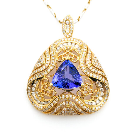 Necklace 2.24ctw Round Diamonds W/Fancy TT Chain 3.87ct Tanzanite 14ky 18"" mm 224062250