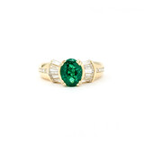  Ring .75ctw Round & Baguette Diamonds 1.17ct Emerald 14ky sz7 6.8mm 124060204
