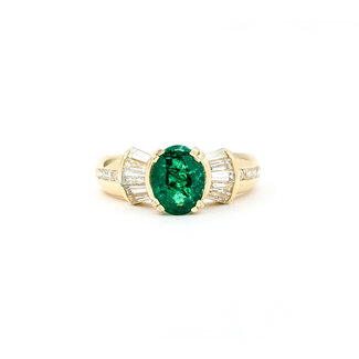 Ring .75ctw Round & Baguette Diamonds 1.17ct Emerald 14ky sz7 6.8mm 124060204