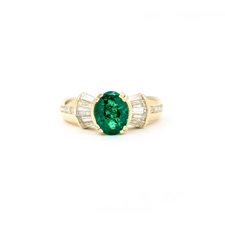 Ring .75ctw Round & Baguette Diamonds 1.17ct Emerald 14ky sz7 6.8mm 124060204