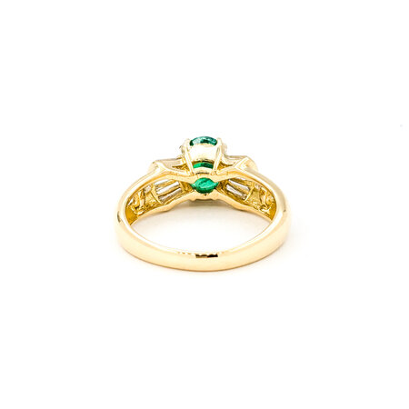 Ring .75ctw Round & Baguette Diamonds 1.17ct Emerald 14ky sz7 6.8mm 124060204