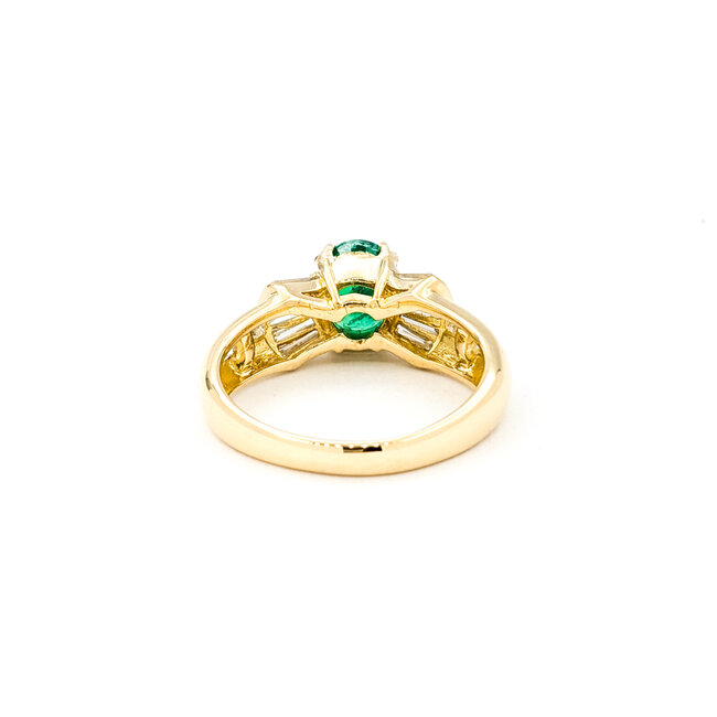 Ring .75ctw Round & Baguette Diamonds 1.17ct Emerald 14ky sz7 6.8mm 124060204