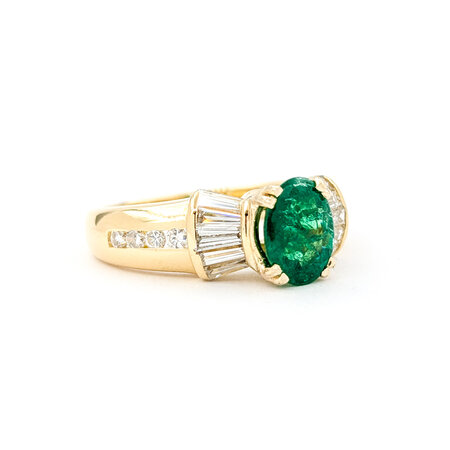 Ring .75ctw Round & Baguette Diamonds 1.17ct Emerald 14ky sz7 6.8mm 124060204