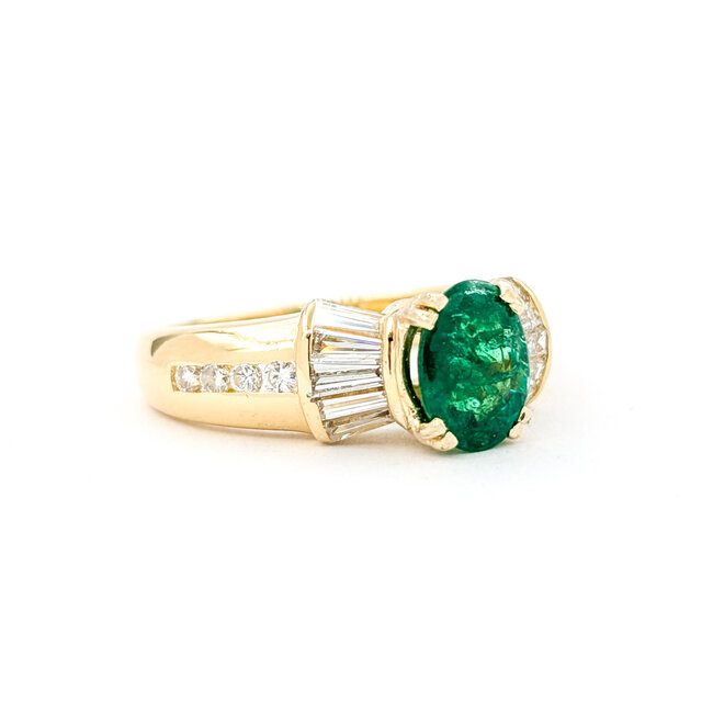 Ring .75ctw Round & Baguette Diamonds 1.17ct Emerald 14ky sz7 6.8mm 124060204
