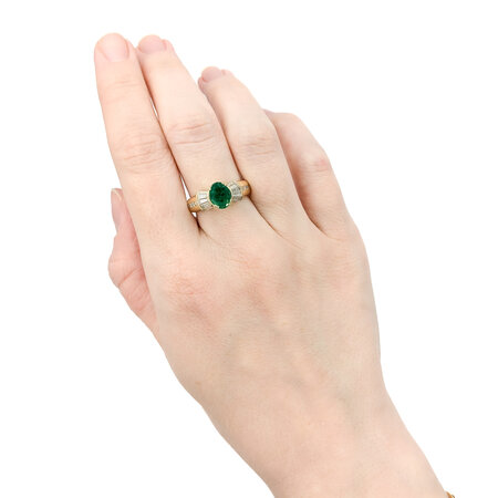 Ring .75ctw Round & Baguette Diamonds 1.17ct Emerald 14ky sz7 6.8mm 124060204