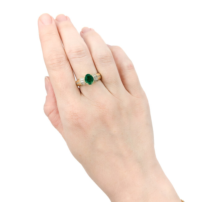 Ring .75ctw Round & Baguette Diamonds 1.17ct Emerald 14ky sz7 6.8mm 124060204