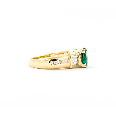 Ring .75ctw Round & Baguette Diamonds 1.17ct Emerald 14ky sz7 6.8mm 124060204