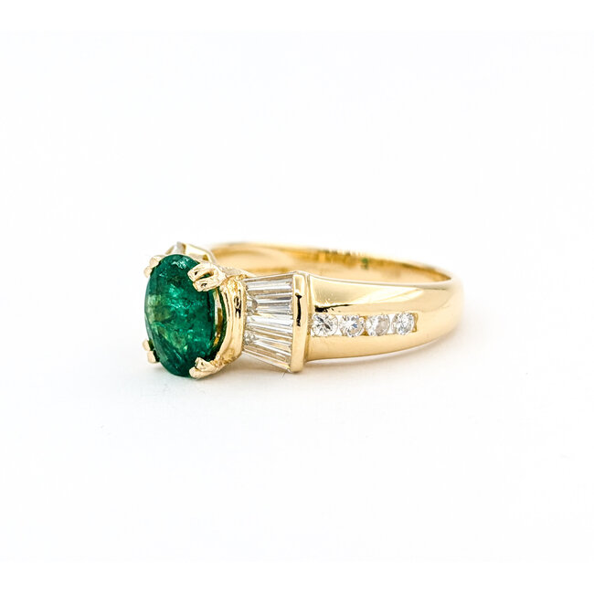 Ring .75ctw Round & Baguette Diamonds 1.17ct Emerald 14ky sz7 6.8mm 124060204