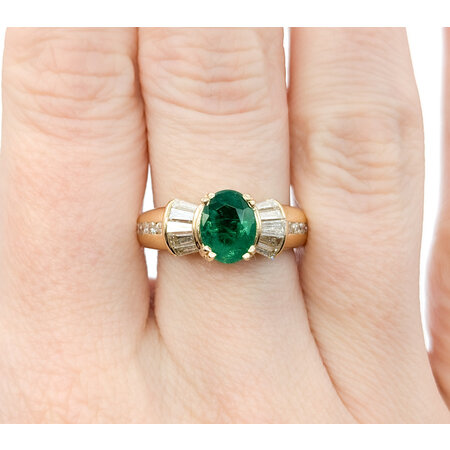 Ring .75ctw Round & Baguette Diamonds 1.17ct Emerald 14ky sz7 6.8mm 124060204
