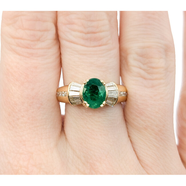 Ring .75ctw Round & Baguette Diamonds 1.17ct Emerald 14ky sz7 6.8mm 124060204