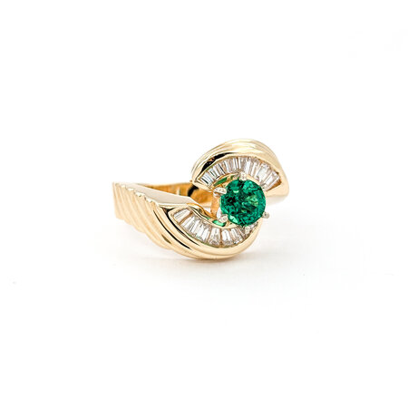 Ring .50ctw Round Diamonds .52ct Emerald 14ky sz6.25 13mm 124060189