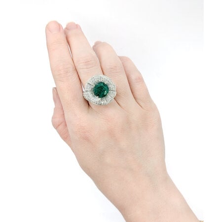 Ring Fan Swirl 1.56ctw Round Diamonds 4.43ct Emerald 18kw sz6.5 224060180