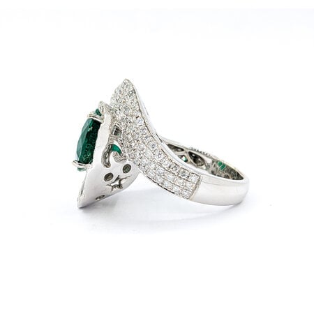 Ring Fan Swirl 1.56ctw Round Diamonds 4.43ct Emerald 18kw sz6.5 224060180