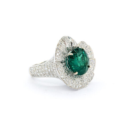 Ring Fan Swirl 1.56ctw Round Diamonds 4.43ct Emerald 18kw sz6.5 224060180