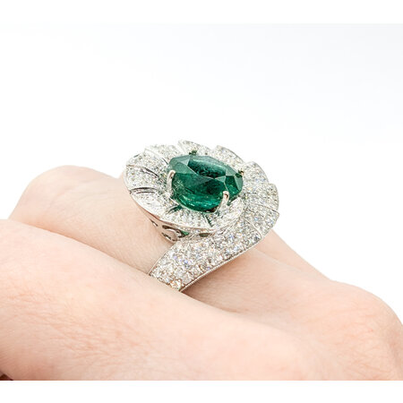 Ring Fan Swirl 1.56ctw Round Diamonds 4.43ct Emerald 18kw sz6.5 224060180