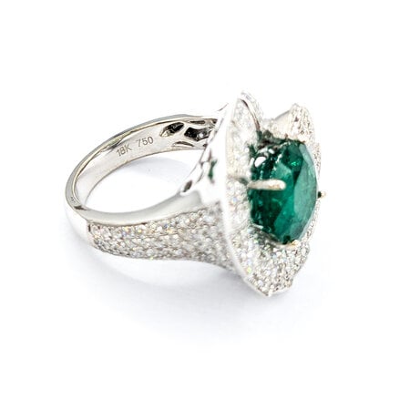 Ring Fan Swirl 1.56ctw Round Diamonds 4.43ct Emerald 18kw sz6.5 224060180