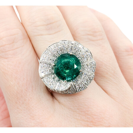 Ring Fan Swirl 1.56ctw Round Diamonds 4.43ct Emerald 18kw sz6.5 224060180