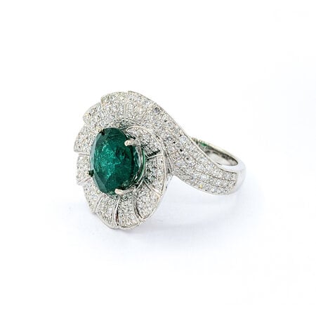 Ring Fan Swirl 1.56ctw Round Diamonds 4.43ct Emerald 18kw sz6.5 224060180