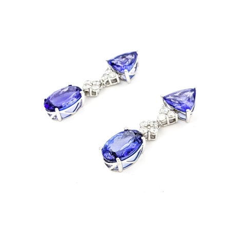 Earrings Dangle 1.60ctw Round Diamonds Friction Back 7.95ctw Tanzanites 72x16mm 18kw & Platinum 224064160