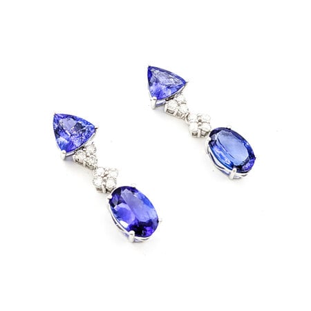 Earrings Dangle 1.60ctw Round Diamonds Friction Back 7.95ctw Tanzanites 72x16mm 18kw & Platinum 224064160