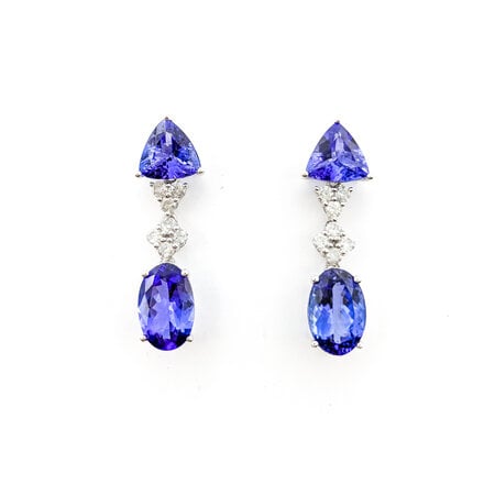 Earrings Dangle 1.60ctw Round Diamonds Friction Back 7.95ctw Tanzanites 72x16mm 18kw & Platinum 224064160