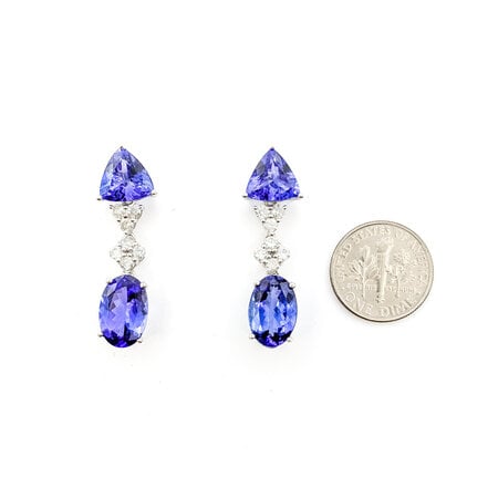 Earrings Dangle 1.60ctw Round Diamonds Friction Back 7.95ctw Tanzanites 72x16mm 18kw & Platinum 224064160