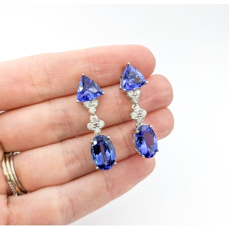 Earrings Dangle 1.60ctw Round Diamonds Friction Back 7.95ctw Tanzanites 72x16mm 18kw & Platinum 224064160