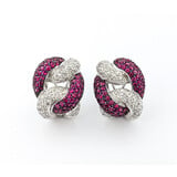  Earrings Link 1.19ctw Round Diamonds Omega Back 3.80ctw Rubies 22.5x17.5mm Platinum 224064162