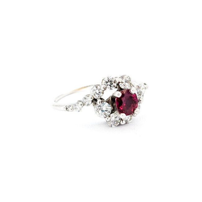 Ring Graduated .50ctw Round Diamonds .40ct Ruby 14kw sz6.5 9.5mm 124060210