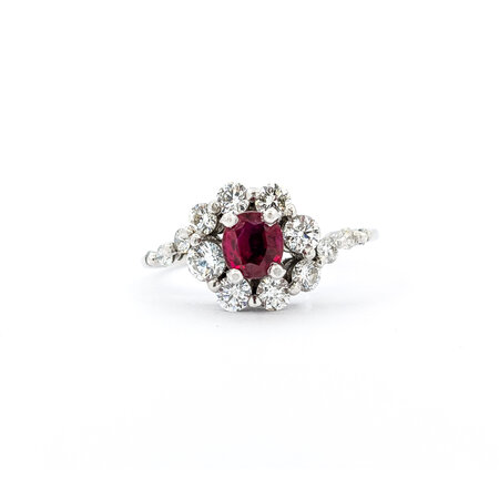 Ring Graduated .50ctw Round Diamonds .40ct Ruby 14kw sz6.5 9.5mm 124060210