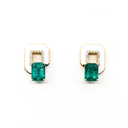 Earrings .16ctw Round Diamonds Friction Back 3.76ctw Emeralds White Enamel 17x11.5mm Platinum 224064163