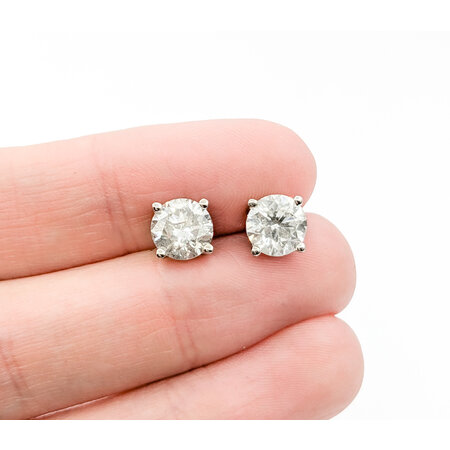 Earrings Stud 3.03ctw Round Diamonds Friction Backs 7.2mm 18kw 224064005