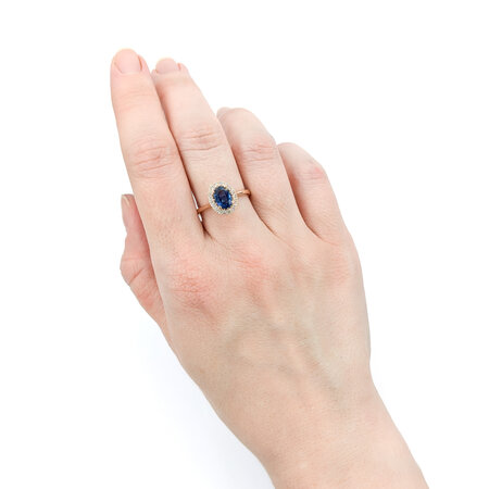 Ring .33ctw Round Diamonds 1.24ct Sapphire 14kr sz6.5 11x9mm 124060194