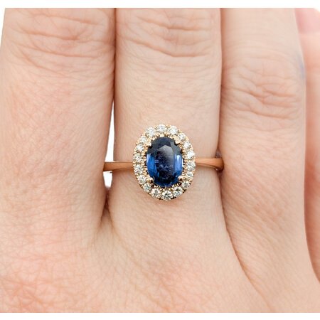 Ring .33ctw Round Diamonds 1.24ct Sapphire 14kr sz6.5 11x9mm 124060194