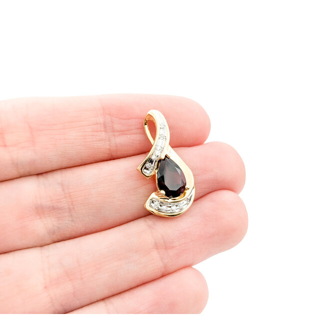 Pendant .05ctw Round Diamonds 1.03ct Garnet 23.5x12mm 14ky " 224061260