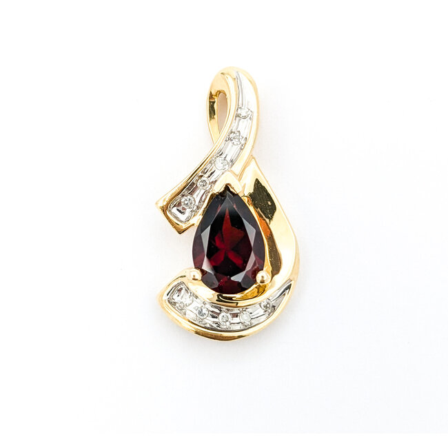 Pendant .05ctw Round Diamonds 1.03ct Garnet 23.5x12mm 14ky " 224061260