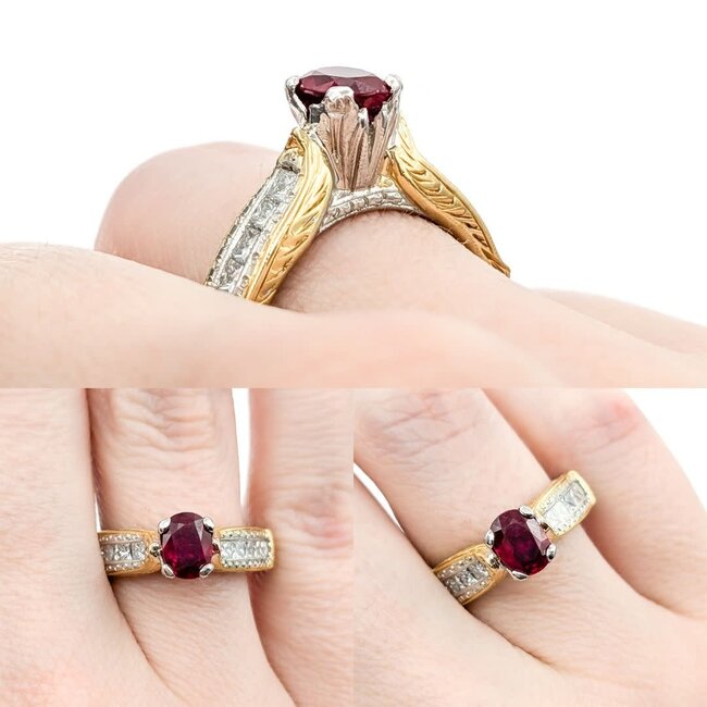 Ring Milgrain .70ctw Princess Diamonds 1.00ct Ruby 18ky/950pt sz6.5 5mm 124060200