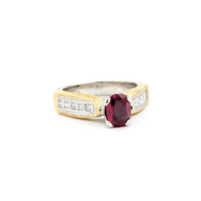 Ring Milgrain .70ctw Princess Diamonds 1.00ct Ruby 18ky/950pt sz6.5 5mm 124060200