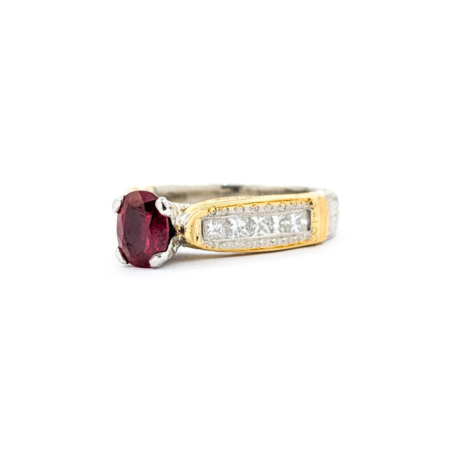 Ring Milgrain .70ctw Princess Diamonds 1.00ct Ruby 18ky/950pt sz6.5 5mm 124060200