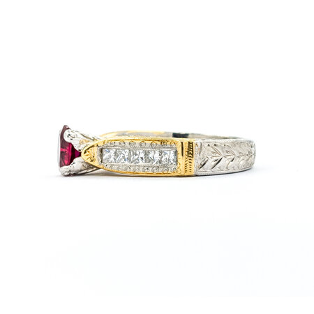 Ring Milgrain .70ctw Princess Diamonds 1.00ct Ruby 18ky/950pt sz6.5 5mm 124060200