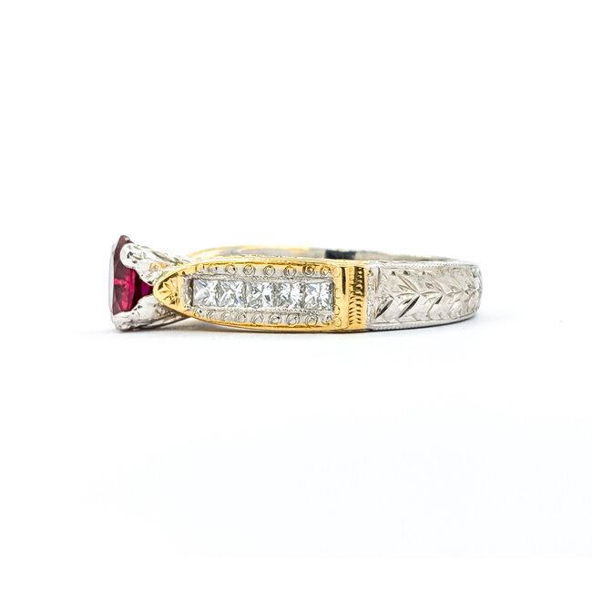 Ring Milgrain .70ctw Princess Diamonds 1.00ct Ruby 18ky/950pt sz6.5 5mm 124060200