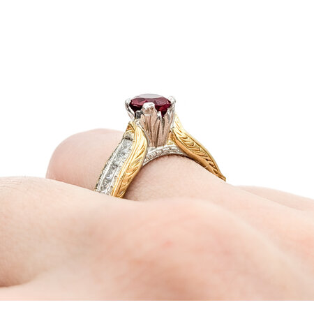 Ring Milgrain .70ctw Princess Diamonds 1.00ct Ruby 18ky/950pt sz6.5 5mm 124060200