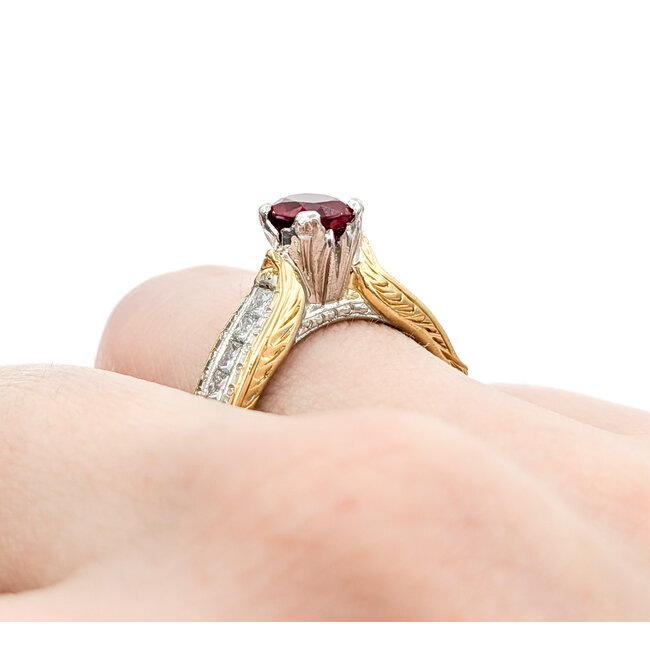 Ring Milgrain .70ctw Princess Diamonds 1.00ct Ruby 18ky/950pt sz6.5 5mm 124060200