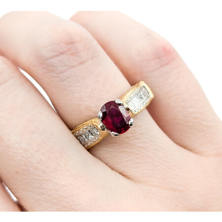 Ring Milgrain .70ctw Princess Diamonds 1.00ct Ruby 18ky/950pt sz6.5 5mm 124060200
