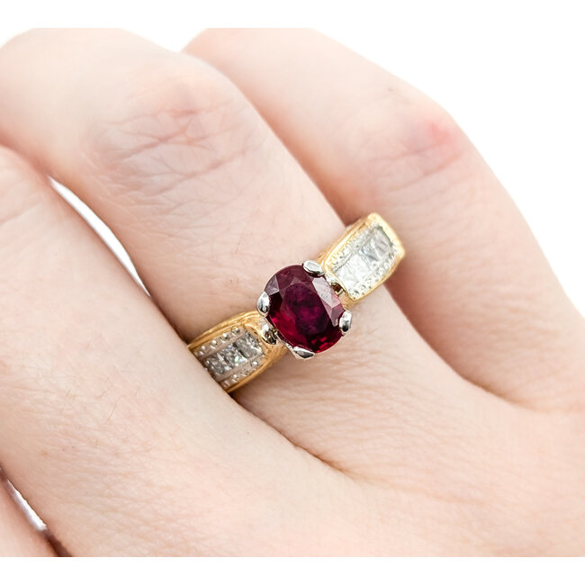 Ring Milgrain .70ctw Princess Diamonds 1.00ct Ruby 18ky/950pt sz6.5 5mm 124060200