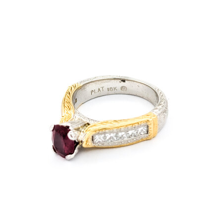 Ring Milgrain .70ctw Princess Diamonds 1.00ct Ruby 18ky/950pt sz6.5 5mm 124060200