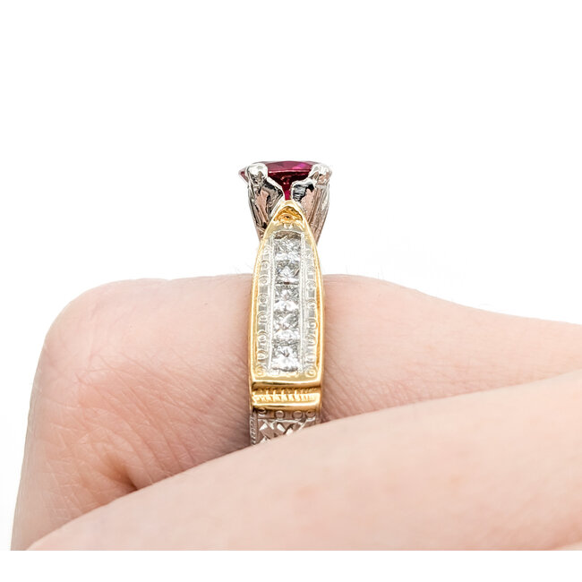 Ring Milgrain .70ctw Princess Diamonds 1.00ct Ruby 18ky/950pt sz6.5 5mm 124060200