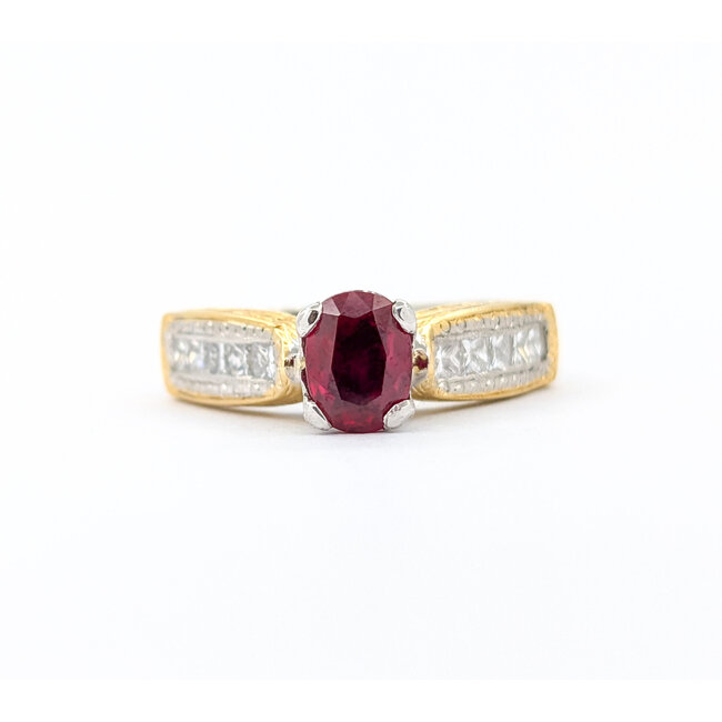 Ring Milgrain .70ctw Princess Diamonds 1.00ct Ruby 18ky/950pt sz6.5 5mm 124060200