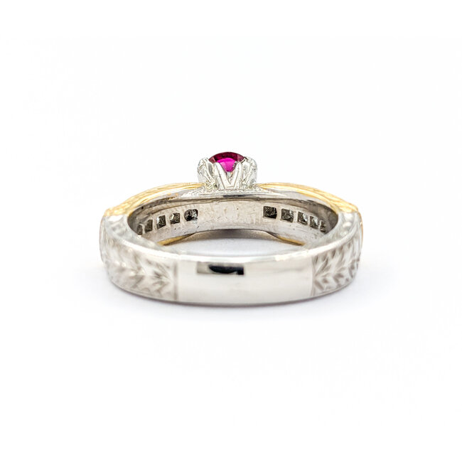 Ring Milgrain .70ctw Princess Diamonds 1.00ct Ruby 18ky/950pt sz6.5 5mm 124060200