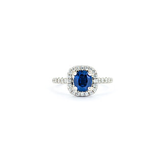 Ring Halo .50ctw Round Diamonds 1.00ct Sapphire 14kw sz7 9.5x9.5 124060175
